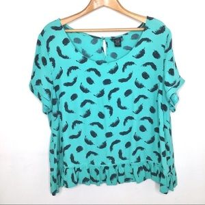 Torrid feather teal shirt ruffle size 1